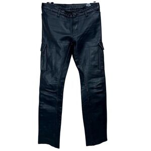 Vintage Womens Leather Cargo (31x30) Pants TUA Y2K Black Biker Moto Bare Back